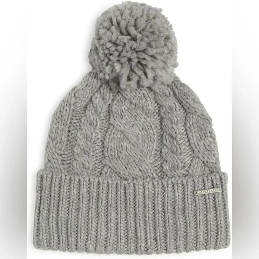 NWT - Michael Michael Kors - Women`s Cable Knit Teddy Fleece Faux Fur Pom Po…